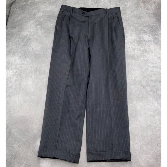 Linea Uomo Suit Men 40R 34Wx28L Gray Blue Pinstripe Super 100s Wool Classic‎ - Picture 13 of 16